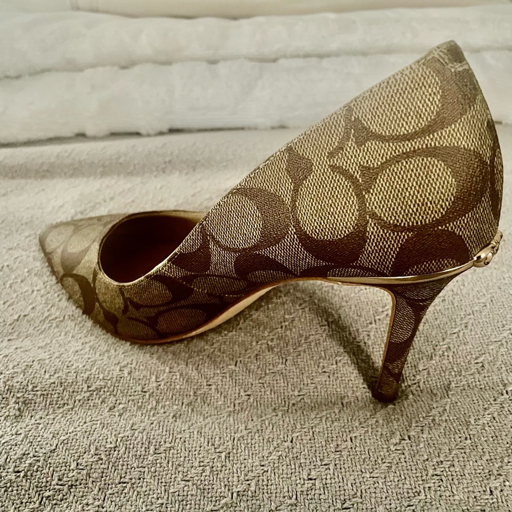 Coach Brown Stiletto Heels with Signature Pattern - Picture 2 of 4